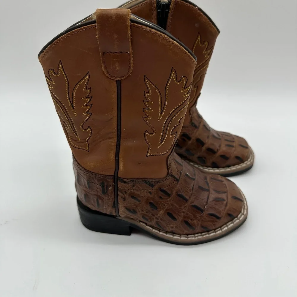 Old west toddler boys 6.0-D side zip exotic print brown square toe